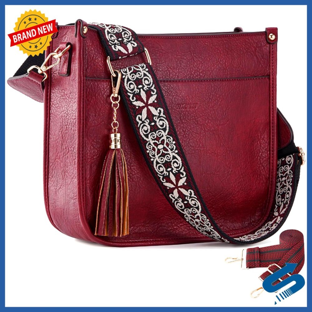 Vegan Leather Crossbody Hobo Handbag Trendy Tassel Adjustable Straps Women
